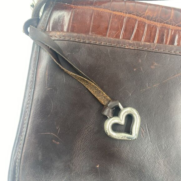 Vintage Brighton Leather Pebbled Brown Croc Embossed Shoulder Bag Purse - Picture 7 of 15